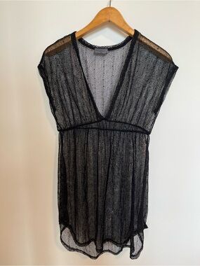 Jordan Taylor Black Sheer Mesh V-Neck Tunic swimsuit coverup
